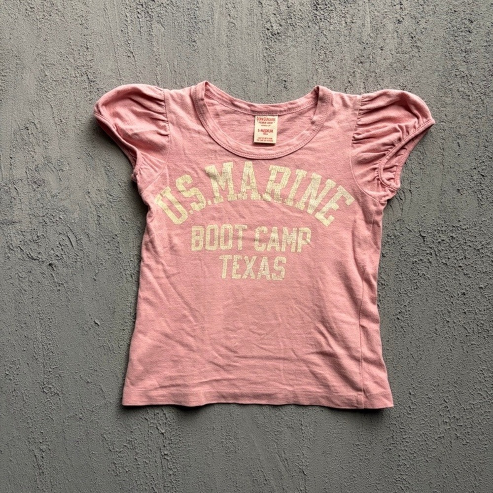 Denim Dungaree TShirt Medium 120CM Pink US Marine Boot Camp Texas Baby Tee Japan
